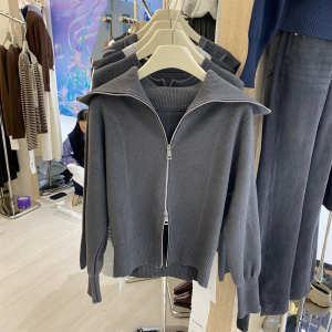 Korean Style Zipper Knitted Sweater Casual Large Collar New Arrival Versatile Leisure Pullover Polyester Fiber Skin-friendly Breathable