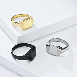 Kemstone Stainless Steel Mens Square Black Silver Gold Plated Rings Jewelry Gift