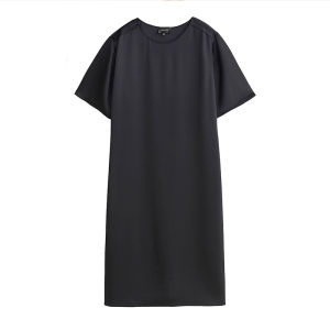 Silk Loose Fit Little Black Dress Summer Street Style Pure Color Three Acetate Fiber H-Line Midi Dress for plus Size Women