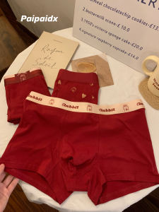 Red Cotton Boxer Shorts Mens Warm Four Corner Briefs Antibacterial Lucky Year Wedding Large Size Flat Angle Pants