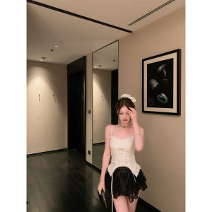 Chen Jiamin M1U Private Wardrobe Knitted Lace Collar Vest Womens Summer Patchwork Lace Skirt Fashion Set Casual Chic