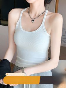 MiiOW | Áo ba lỗ không tay màu trắng cho nữ mùa hè 2024 của MiiOW Cat Person Áo ba lỗ không tay cổ treo che mông áo lót phong cách đường phố