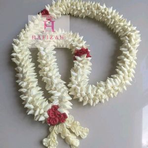 HAFIZAH Ronce Pejabat Melati Palsu Penjemput Tamu Kalung Pejabat Elegan Panjang 70-80cm Bahan Kain & Bludru