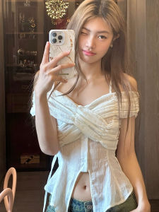 FENNISTUDIO Millennium Original American Pure Desire One Shoulder Design Womens Summer Shirt Show Thin Clavicle Top