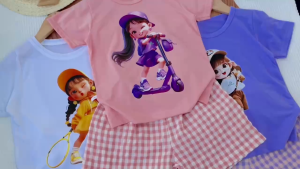 Bộ Đồ áo bé gái pastel Chất cotton mát – Hình in dễ thương mặc thoải mái-BGL65.