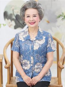 DTHN | Short Sleeve Shirt Set For Middle-Aged And Elderly Women Autumn Clothes For Grandmas And Mothers Casual Style Floral Pattern