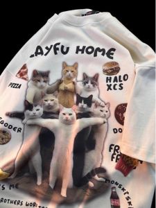 Niche Style Creative Fun Trendy Cat Short-Sleeved T-shirt Baby Boy and Girl Summer Ins Casual Loose Cotton Half Sleeves Top Clothes