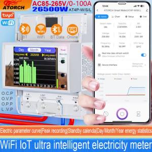 AC85-265V 100A Tuya WIFI Din Rail Smart Switch Remote Control Digital Power Energy Volt Amp Kwh Frequency Factor Meter