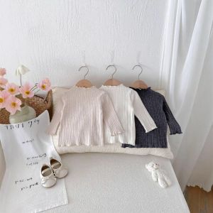 Girls Long Sleeve T-Shirt Baby Toddler Spring Autumn Fashionable Wood Grain Ruffle Bottom Base Shirt Infant Cotton Blend
