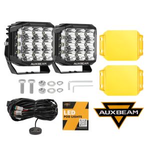 7 Inch Square LED Driving Lights 228W Spot Flood Combo Work Spotlights Pod with Double-Side Shooter Lights with Amber Light Cover with Amber DRL&Back Light with DT Plug Wiring Harness (2 Leads)