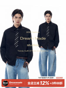 Dream Made American Style Long Sleeve Casual Shirt for Men Black Minimalist Versatile New Style Spring Autumn Outerwear