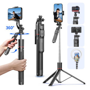 F16 Selfie Stick Tripod with 1708mm Long 8-Section Pole Bluetooth Remote 360° Rotation 1/4 Interface for Phone Camera Vlog