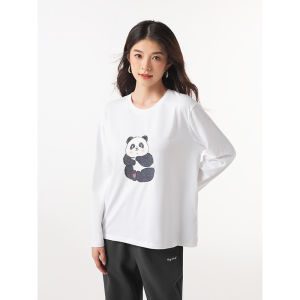Fashionable Long T-Shirt Womens Printed Short Sleeve Panda Illustration Series Simple Style Autumn New Arrival Hotwind Brand