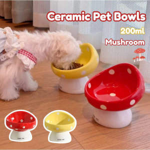 Ceramic Pet Bowl Elavated Cute Mushroom Food Bowl Protect Cervical Spine Elevated Cat Drinking Bowl