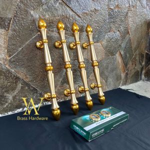 Gagang Pintu Rumah Kuningan Kunci Motif Monas Sawo Kombinasi Gold 51 cm 4 Pcs