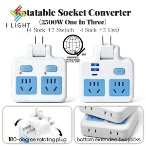 (Fast Delivery)Rotatable Socket Converter One In Three Slim Extension Plug Wall Outlet With Switch