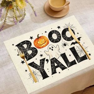 Bộ Thảm Trải Bàn Halloween VIKAMA - 2/4/6 Chiếc Thảm Trải Bàn Hình Bí Ngô Ma Dơi Mũ Phù Thủy Mạng Nhện Để Trang Trí Bàn Ăn Bằng Vải Polyester