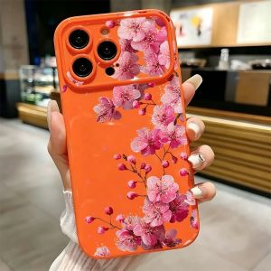 Pink Cherry Blossom Floral Print Phone Case For iPhone 17 16 15 14 13 12 11 Pro Max Plus Soft Shockproof TPU Cover