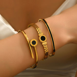 1/3pcs Exquisite simple old money style classic design four-leaf clover zircon stainless steel bracelet set