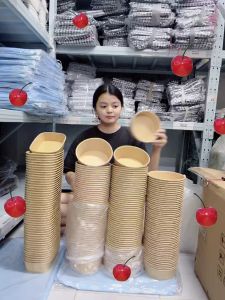 ถ้วยกระดาษคราฟ ชามกระดาษคราฟแบบใช้แล้วทิ้ง กล่องใส่อาหารหนา ถ้วย ชาม กล่องอาหารสี่เหลี่ยม เข้าไมโครเวฟได้  แพ็ค50ใบ