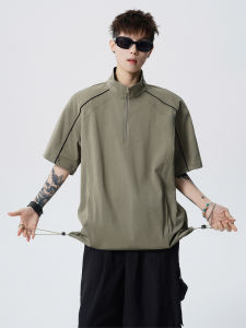 OULUDE | Color Block Half-Zip Short Sleeve T-shirt