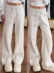 Quần Thể Thao Nữ Cạp Cao Màu Trắng Bạc Rộng Rãi Phong Cách Mỹ Thường Ngày Quần Nỉ Cạp Cao Quần Dài Thẳng
