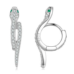 BAMOER 925 Sterling Silver 3D Snake Earrings for Women Shiny Zircon Snake Ear Buckles Statement Fine Jewelry Party Gift BSE669