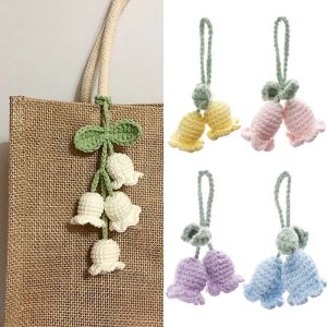 Handmade Flower Knitted Keychain  Women Crocheted Wool Flower Leaf Bag Pendants Car Key Ring Fresh Handbag Charms Gifts