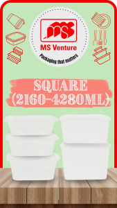 {MSV} Square Microwavable Plastic Takeaway Containers (2160ml-4280ml) Anti Leak MS SQ5 SQ7 SQ2000FPT SQ4000FPT 4000A