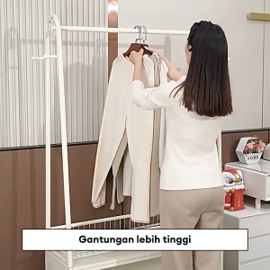Rak Gantungan Baju Stand Hanger baja karbon（Dengan Lemari Penyimpanan） Berdiri Rak Troli Dorong 2 Susun Besi