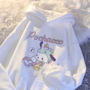 Pacha Dog Hooded Sweatshirt Girls Autumn Winter Fleece Lined Casual Versatile Childrens Outerwear Cartoon Print Cotton