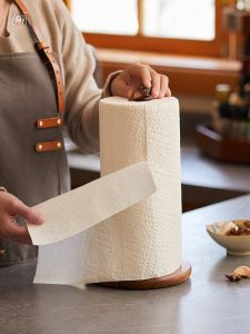 ตู้เก็บกระดาษซับมือไม้ Acacia ระดับเคาน์เตอร์ในครัว ไม่ต้องเจาะ ตู้เก็บฟิล์มกันเสีย ตู้เก็บกระดาษซับมือแบบตั้งได้