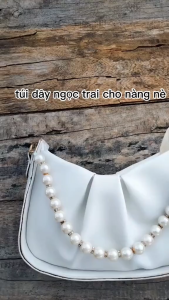 Quai túi xách nữ hạt ngọc màu trắng kem nhiều kích cỡ