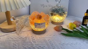 European style Non-fire incense stone diffuser stone cup with hand ceremony table night light gift decoration natural orange salt stone crystal stone