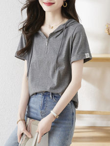 DAIXIANGFEIZI | Hooded Short Sleeve T-Shirt Cotton Slimming