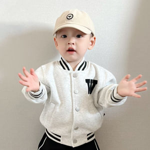 Korean Style Fleece Lined Baseball Jacket for Baby Boys Warm Outdoor Coat Childrens Fashionable Outfit Long Sleeve Cotton Blend