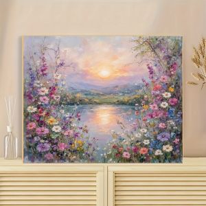 Oil Painting By Numbers Lakeside Blooms and Sunset DIY Number Drawing Canvas Pictures By Numbers Home Decor Large Size