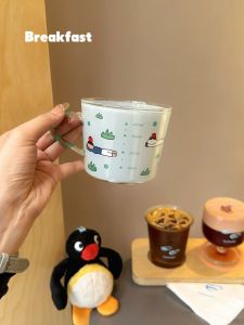 High Borosilicate Glass Cup Ins Style Summer High Aesthetic Value Heat Resistant Milk Juice Water Cup round Shape Glass Mug