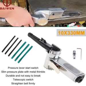 BAI WEN 3/8" 10mm x 330mm Air Belt Sander Pneumatic Tool Grinding Machine with Belts For Polishing Plastic Aluminium Iron Steel and Metal