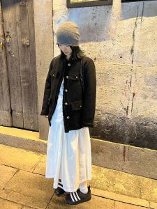 MRLIUS กระโปรงทรงเอยาวทรงเข้ารูป 10 ชิ้น ผ้าฝ้ายแท้สีขาว ทรงเข้ารูป กระโปรงทรงเอ กระโปรงทรงเอ ฤดูใบไม้ร่วง 2025