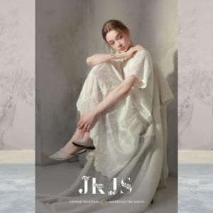 JK&JS | Silk-like Cotton Embroidery V-Neck Elegant Long Dress