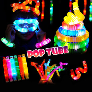 Telescopic LED Pop Light Tubes Flash Light Children Sensory Fidget Educational Toy Stress Relieve DIY Tool Mainan Kanak Toys 解壓水管