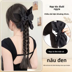 JUZITING | Mái tóc giả bím dạng kẹp đôi đuôi ngựa kiểu Trung Quốc mới với nơ bướm