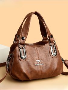 Fashionable Soft Leather Crossbody Bag for Middle-Aged And Elderly Women New 2025 Handbag Casual Shopping Bag Shape Zip Closure