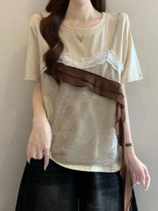 Lace Panel Illusion Layered Sleeveless T-Shirt