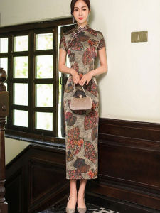 Revised Performance Short Sleeve Qipao Single Layer Print Dress 2025 New Fashion Show Youthful Long Skirt Chinese Style