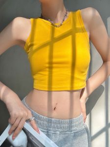 Áo Ba Lỗ Không Tay Màu Vàng Thể Thao Cool Spicy Dành Cho Nữ Mùa Hè Ngoài Trời Áo Ba Lỗ Ngắn Ôm Vừa Vặn Áo Ba Lỗ Kiểu Chữ I