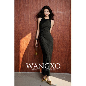 WANGXO | Đầm Dây Nơ Lụa Bóng Co Dãn Ôm Sát Đai Eo