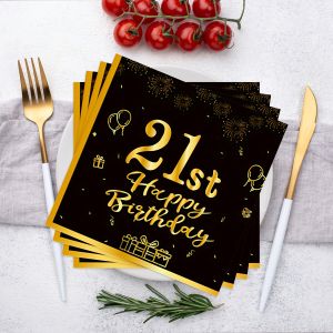 Happy 18th 21th 30th 40th 50th 60th Birthday Black Gold Napkins 20Pcs Party Napkins 70th Birthday Napkins Happy 50th Birthday