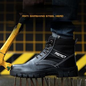 Leather Safety Shoes Steels Toe For Men Fashion Boots High Top Work Protective Safety Shoes For Men